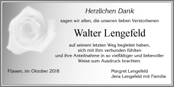 Traueranzeige von Walter Lengefeld von Allgäuer Zeitung, Füssen