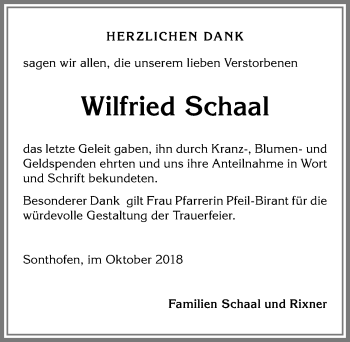 Traueranzeige von Wilfried Schaal von Allgäuer Anzeigeblatt