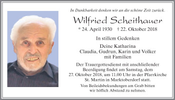 Traueranzeige von Wilfried Scheithauer von Allgäuer Zeitung, Marktoberdorf