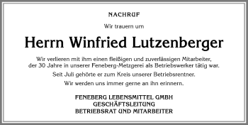 Traueranzeige von Winfried Lutzenberger von Allgäuer Zeitung,Kempten