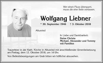 Traueranzeige von Wolfgang Liebner von Allgäuer Zeitung,Kempten