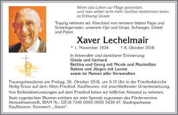 Traueranzeige von Xaver Lechelmair von Allgäuer Zeitung, Kaufbeuren/Buchloe
