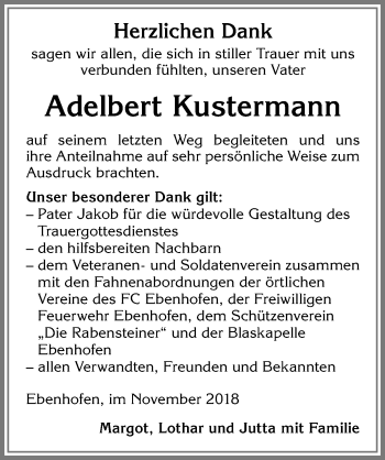 Traueranzeige von Adelbert Kustermann von Allgäuer Zeitung, Marktoberdorf