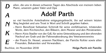 Traueranzeige von Adolf Parth von Allgäuer Zeitung, Kaufbeuren/Buchloe