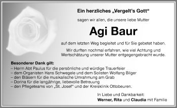 Traueranzeige von Agi Baur von Memminger Zeitung