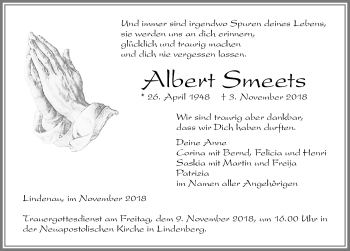 Traueranzeige von Albert Smeets von Der Westallgäuer