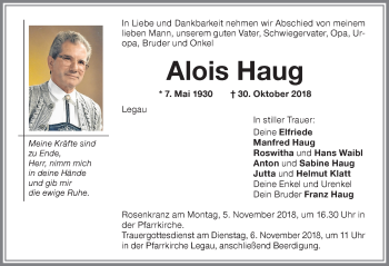 Traueranzeige von Alois Haug von Memminger Zeitung