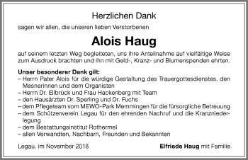 Traueranzeige von Alois Haug von Memminger Zeitung
