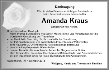 Traueranzeige von Amanda Kraus von Allgäuer Zeitung,Kempten