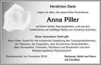Traueranzeige von Anna Piller von Allgäuer Zeitung, Marktoberdorf