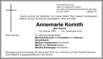 Traueranzeige von Annemarie Korinth von Memminger Zeitung