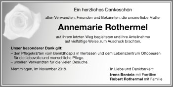 Traueranzeige von Annemarie Rothermel von Memminger Zeitung