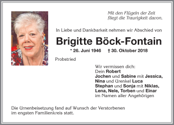 Traueranzeige von Brigitte Böck-Fontain von Allgäuer Zeitung,Kempten