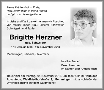 Traueranzeige von Brigitte Herzner von Memminger Zeitung