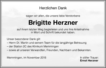 Traueranzeige von Brigitte Herzner von Memminger Zeitung