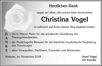 Traueranzeige von Christina Vogel von Allgäuer Zeitung, Marktoberdorf