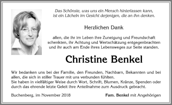 Traueranzeige von Christine Benkel von Allgäuer Zeitung,Kempten