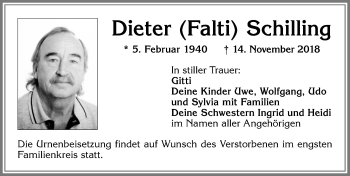 Traueranzeige von Dieter  Schilling von Allgäuer Zeitung, Kaufbeuren/Buchloe