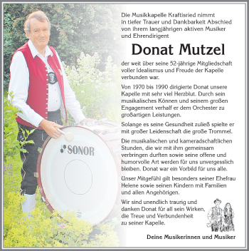 Traueranzeige von Donat Mutzel von Allgäuer Zeitung, Marktoberdorf