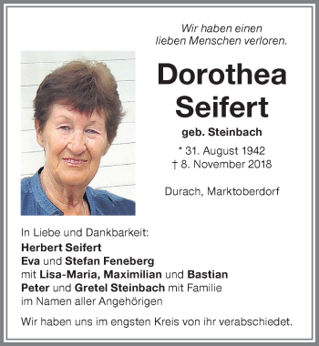 Traueranzeige von Dorothea Seifert von Allgäuer Zeitung