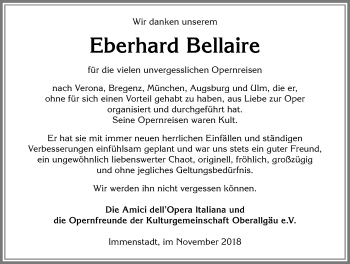 Traueranzeige von Eberhard Bellaire von Allgäuer Anzeigeblatt