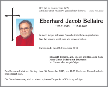 Traueranzeige von Eberhard Jacob Bellaire von Allgäuer Anzeigeblatt