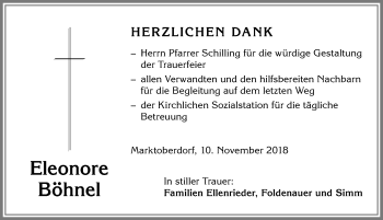Traueranzeige von Eleonore Böhnel von Allgäuer Zeitung, Marktoberdorf