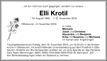 Traueranzeige von Elli Krotil von Memminger Zeitung