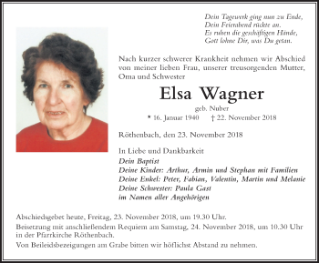 Traueranzeige von Elsa Wagner von Der Westallgäuer