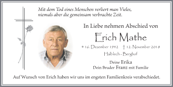 Traueranzeige von Erich Mathe von Allgäuer Zeitung, Füssen