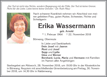 Traueranzeige von Erika Wassermann von Allgäuer Zeitung