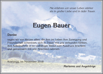 Traueranzeige von Eugen Bauer von Allgäuer Anzeigeblatt