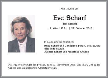 Traueranzeige von Eve Scharf von Allgäuer Anzeigeblatt