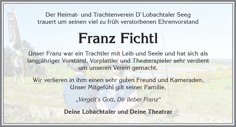  Traueranzeige für Franz Fichtl vom 05.11.2018 aus Allgäuer Zeitung, Füssen