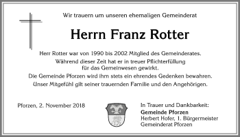Traueranzeige von Franz Rotter von Allgäuer Zeitung, Kaufbeuren/Buchloe
