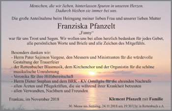 Traueranzeige von Franziska Pfanzelt von Allgäuer Zeitung, Marktoberdorf