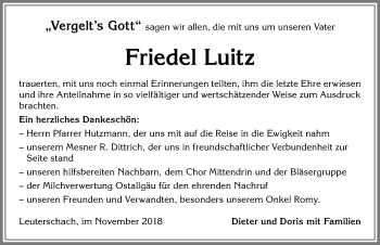 Traueranzeige von Friedel Luitz von Allgäuer Zeitung, Marktoberdorf