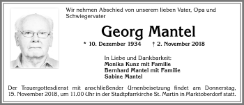 Traueranzeige von Georg Mantel von Allgäuer Zeitung, Marktoberdorf