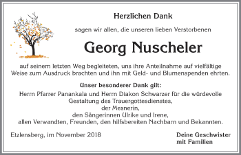 Traueranzeige von Georg Nuscheler von Allgäuer Zeitung, Marktoberdorf