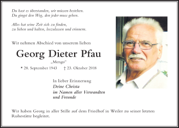 Traueranzeige von Georg Dieter Pfau von Der Westallgäuer