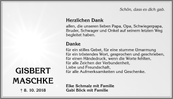 Traueranzeige von Gisbert Maschke von Allgäuer Zeitung, Kaufbeuren/Buchloe