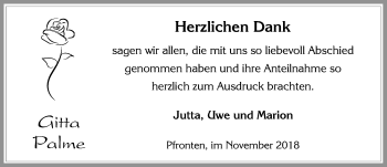 Traueranzeige von Gitta Palme von Allgäuer Zeitung, Füssen