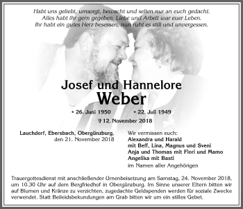 Traueranzeige von Hannelore Weber von Allgäuer Zeitung, Marktoberdorf