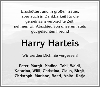 Traueranzeige von Harry Harteis von Allgäuer Zeitung,Kempten