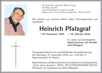 Traueranzeige von Heinrich Pfalzgraf von Allgäuer Zeitung, Marktoberdorf