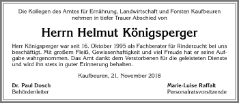 Traueranzeige von Helmut Königsperger von Allgäuer Zeitung, Kaufbeuren/Buchloe