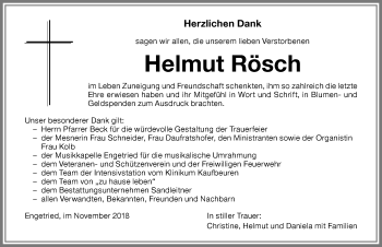 Traueranzeige von Helmut Rösch von Memminger Zeitung