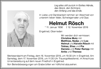 Traueranzeige von Helmut Rösch von Memminger Zeitung