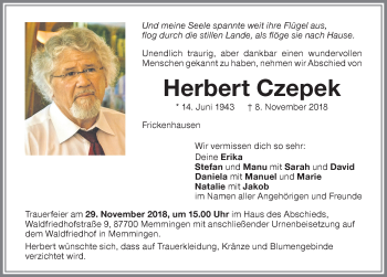 Traueranzeige von Herbert Czepek von Memminger Zeitung