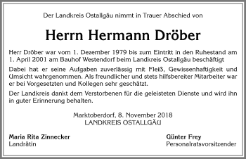 Traueranzeige von Hermann Dröber von Allgäuer Zeitung, Kaufbeuren/Buchloe